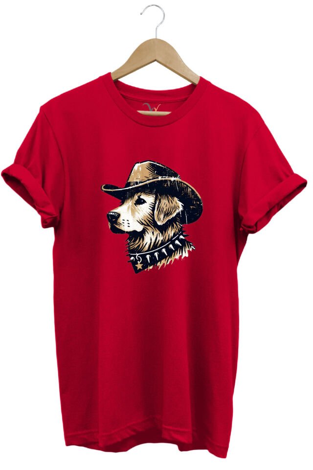 Avcılık Hunting Avcı Köpeği Golden Retriever Baskılı Vintage %100 Pamuk Unisex Regular Fit T-Shirt Kırmızı - M