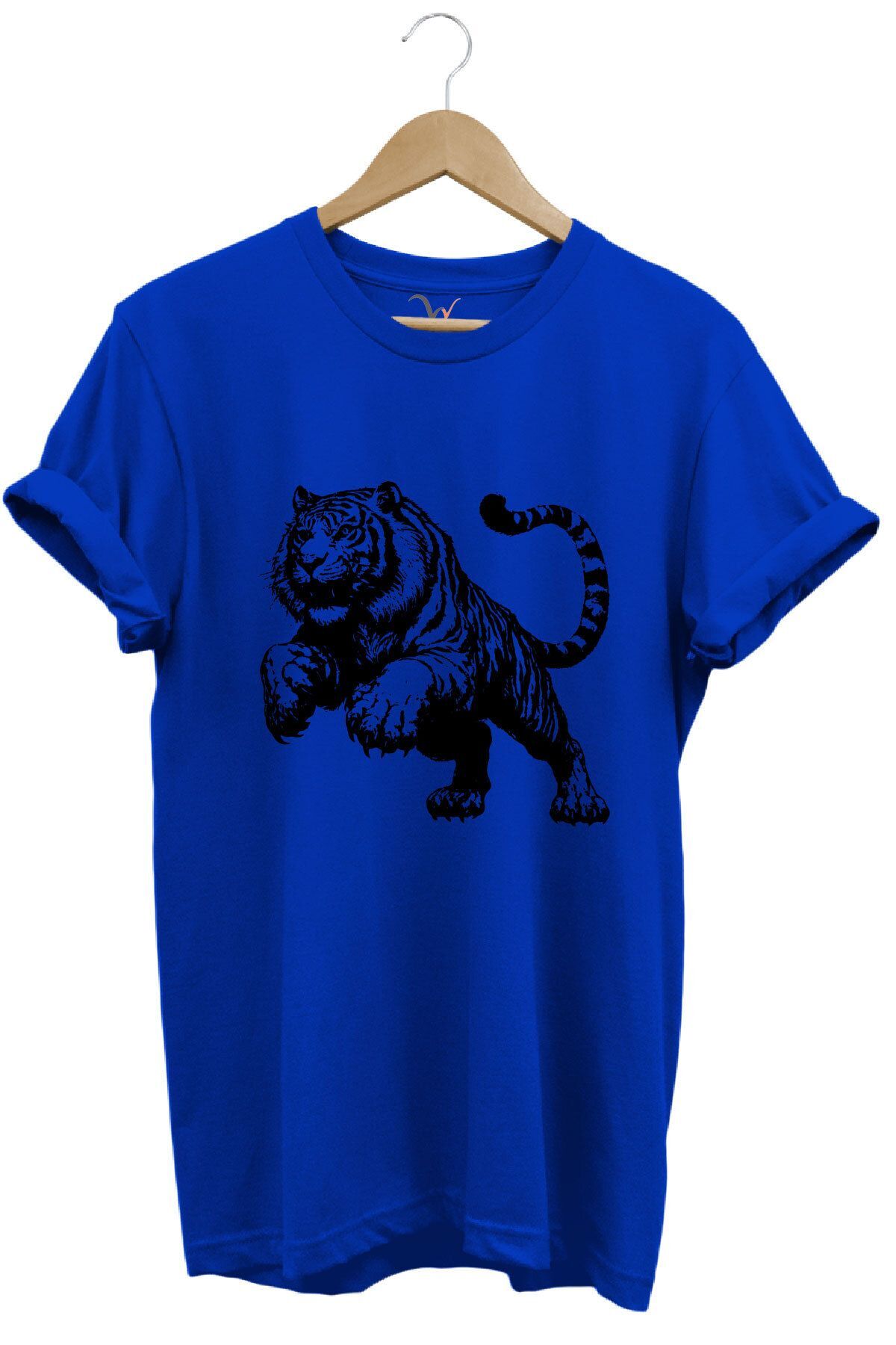 Kaplan Baskılı Cool Premium %100 Pamuk Regular Fit Turuncu T-shirt Saks Mavi - M