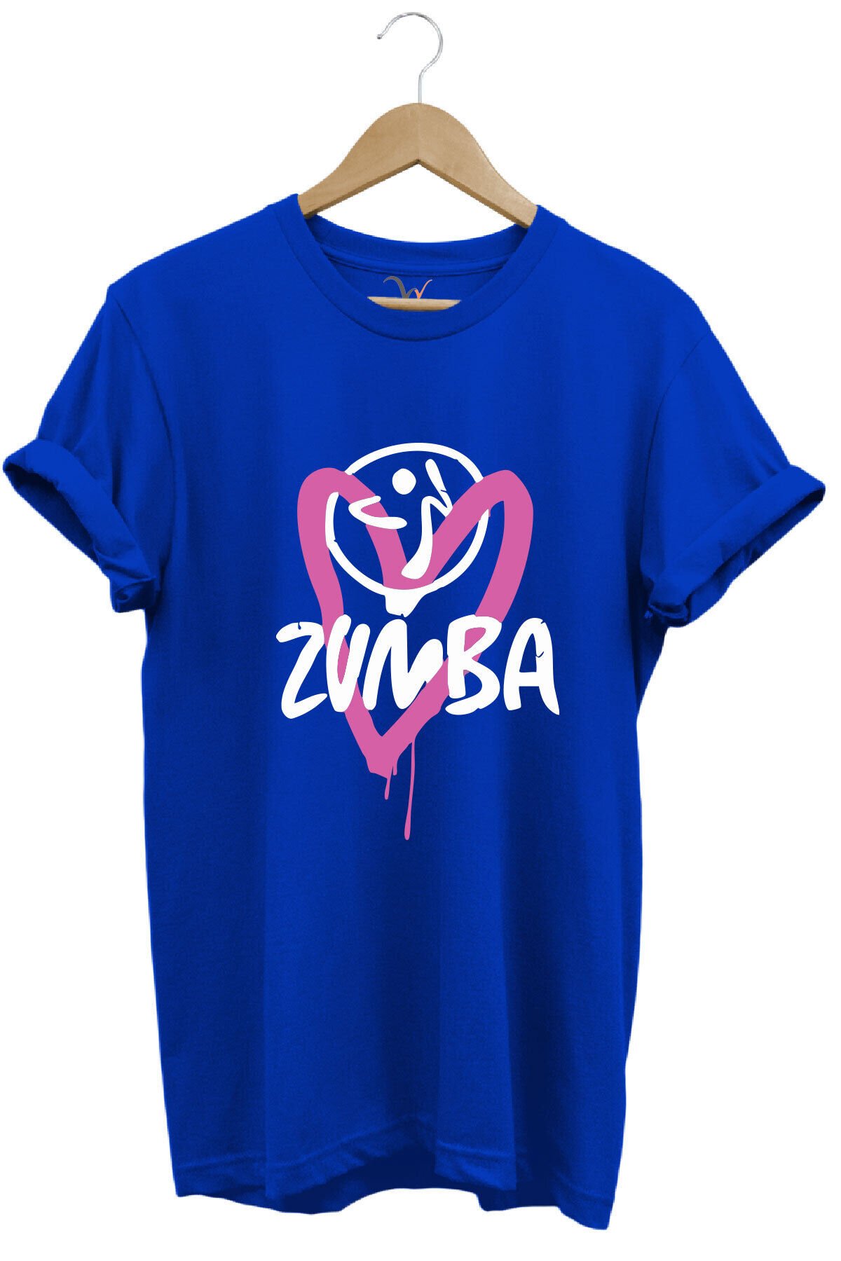 Zumba Fitness Kalp Baskılı %100 Pamuk Regular Fit Bisiklet Yaka T-shirt Mavi - L