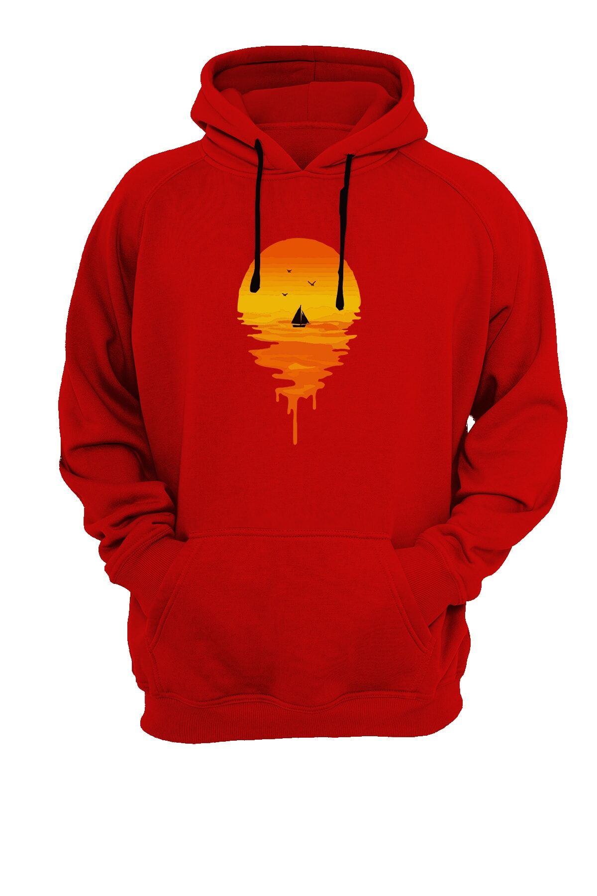 Günbatımı Baskılı Kırmızı Sweatshirt