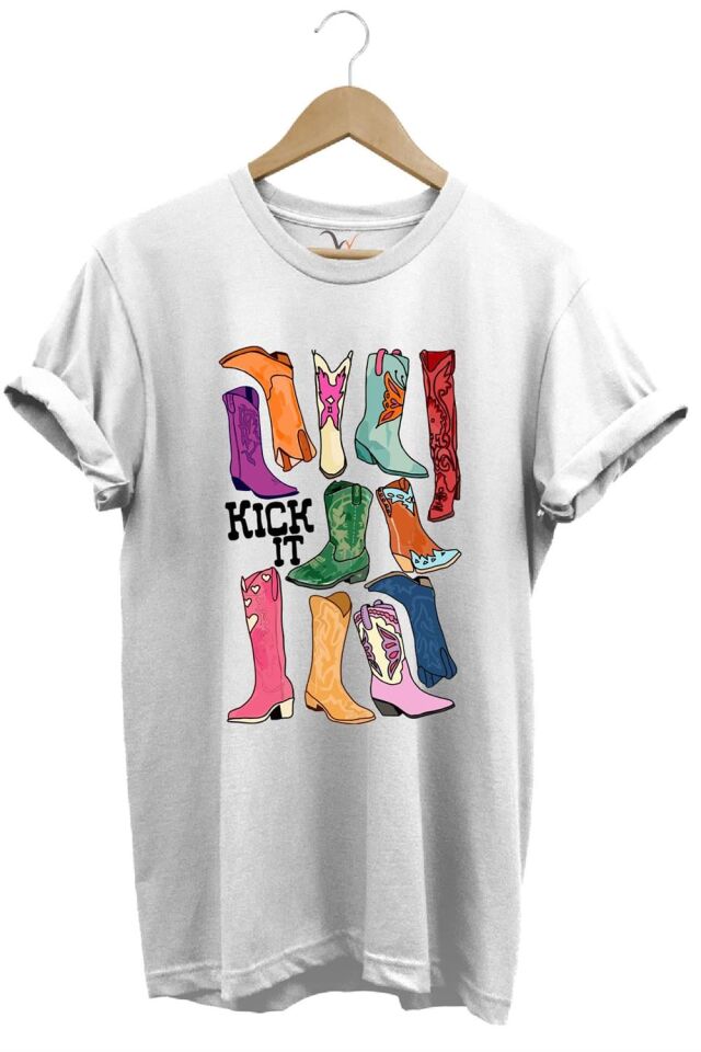 Unisex Cowgirl Kovboy Çizme Baskılı %100 Pamuk Regular Fit Bisiklet Yaka T-Shirt - Antrasit 3XL