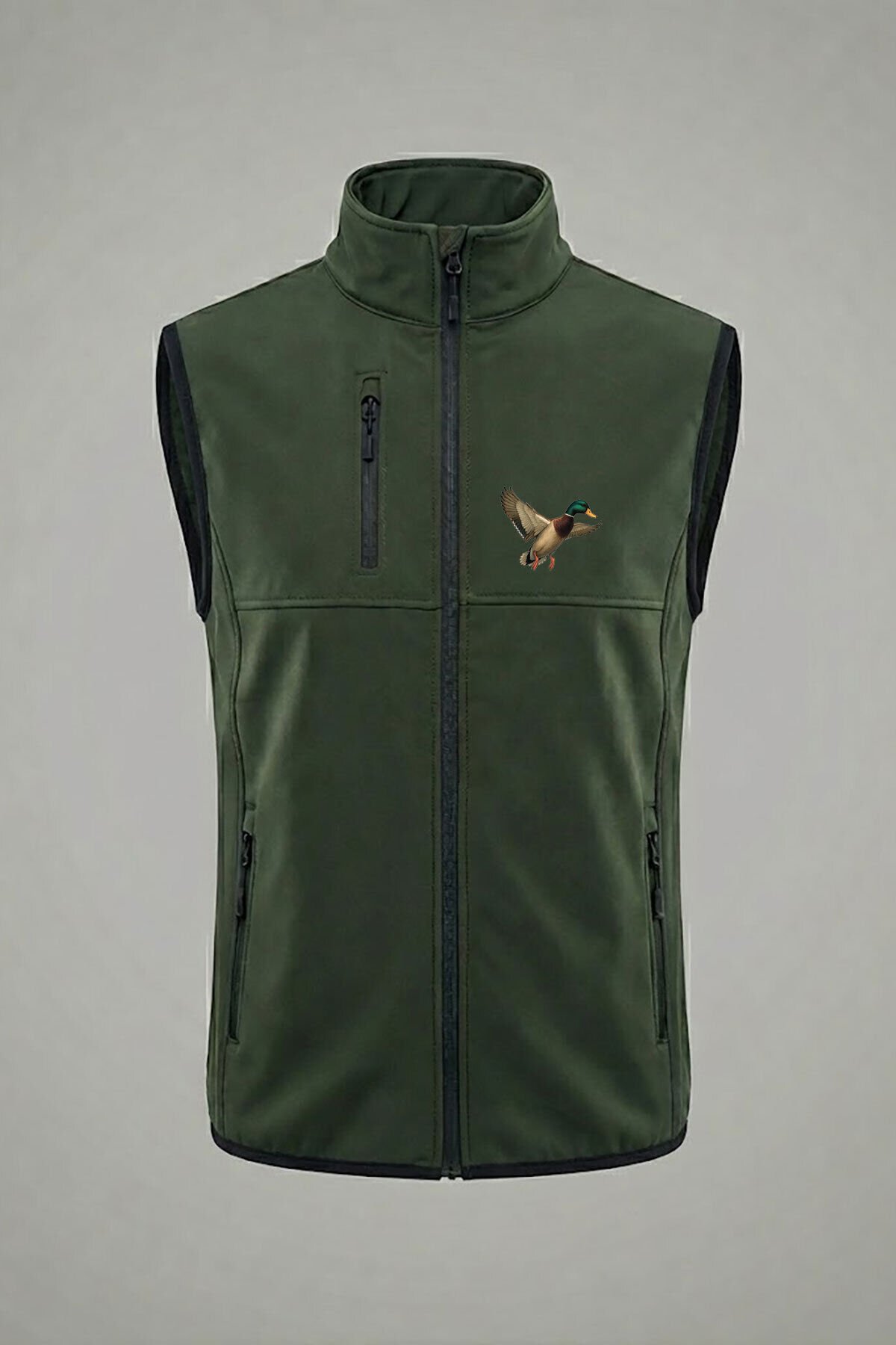 Avcılık Hunting Ördek Baskılı Su ve Rüzgar Geçirmez Erkek Softshell Outdoor Haki Yelek Haki - S