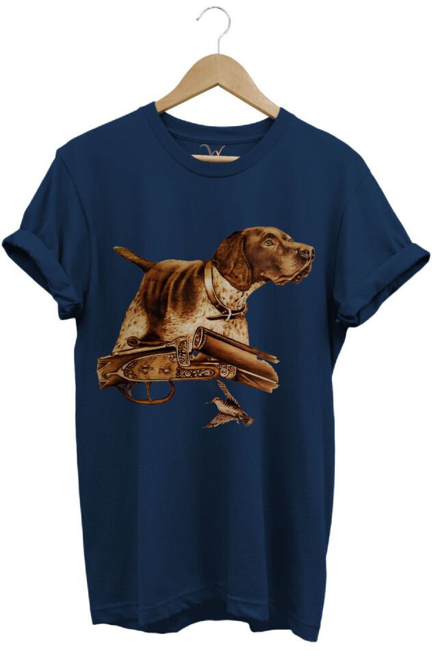 Hunter Avcılık Temalı Fişek Labrador Retriever Setter Pointer Baskılı %100 Pamuk Regular Fit T-Shirt Lacivert - XL