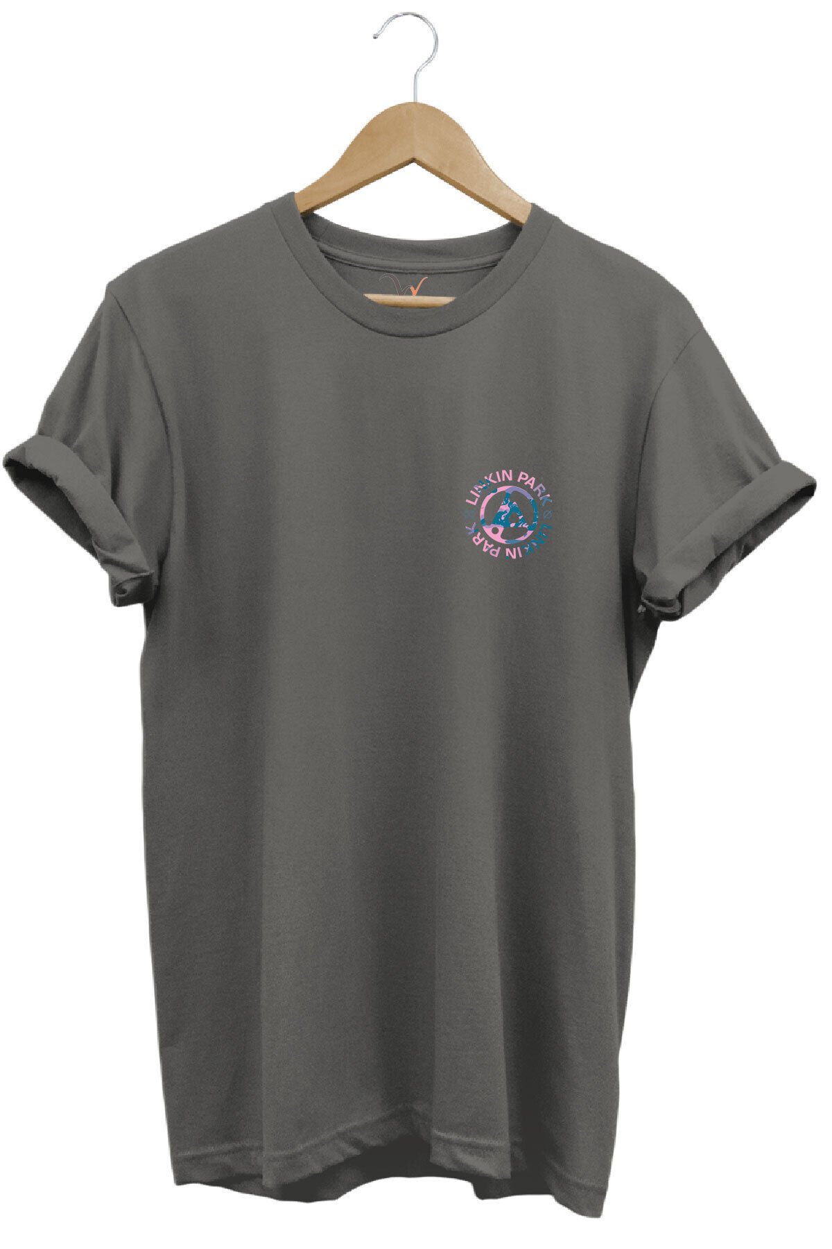 Linkin Park Müzik Grubu Rock Metal Göğüs Baskılı %100 Pamuk Basic Regular Fit Bisiklet Yaka T-shirt Gri - M