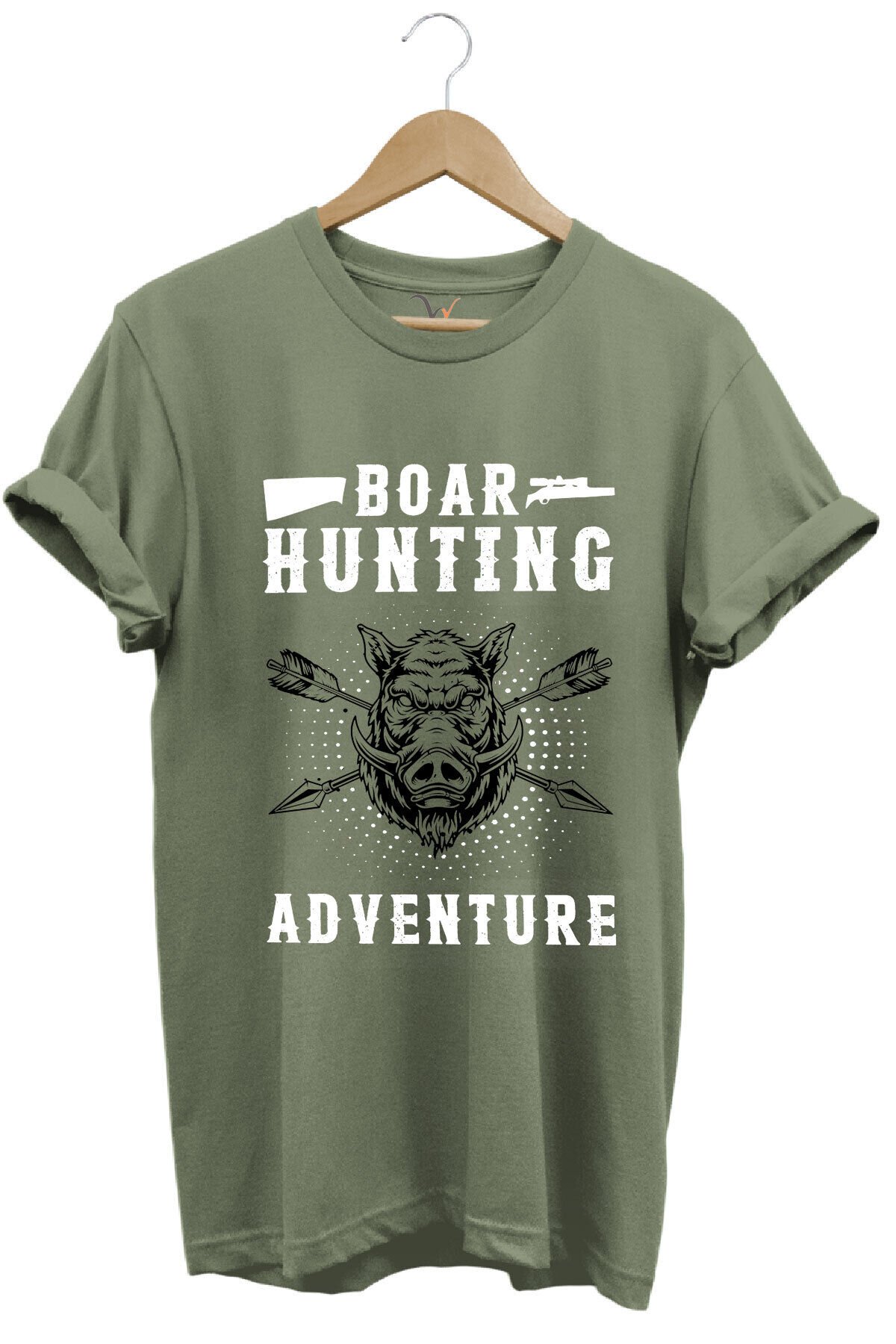 Domuz Avcılığı Baskılı Hunter Avcılık Temalı %100 Pamuk Regular Fit Haki T-shirt Haki - XL