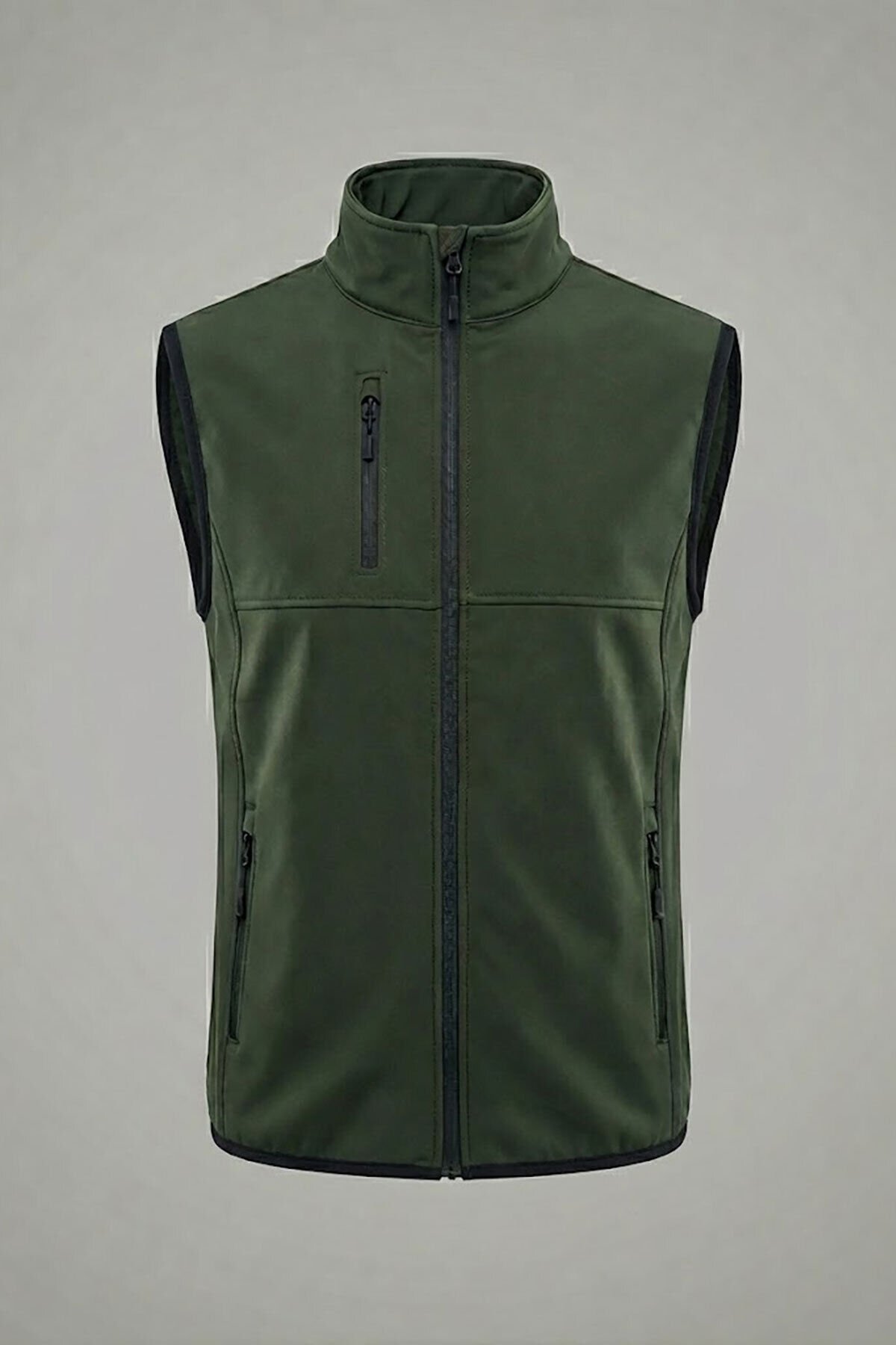 Su ve Rüzgar Geçirmez Erkek Softshell Outdoor Haki Yelek Haki - L