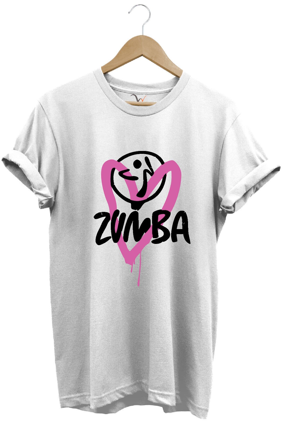 Zumba Fitness Kalp Baskılı %100 Pamuk Regular Fit Bisiklet Yaka T-shirt Beyaz - 3XL