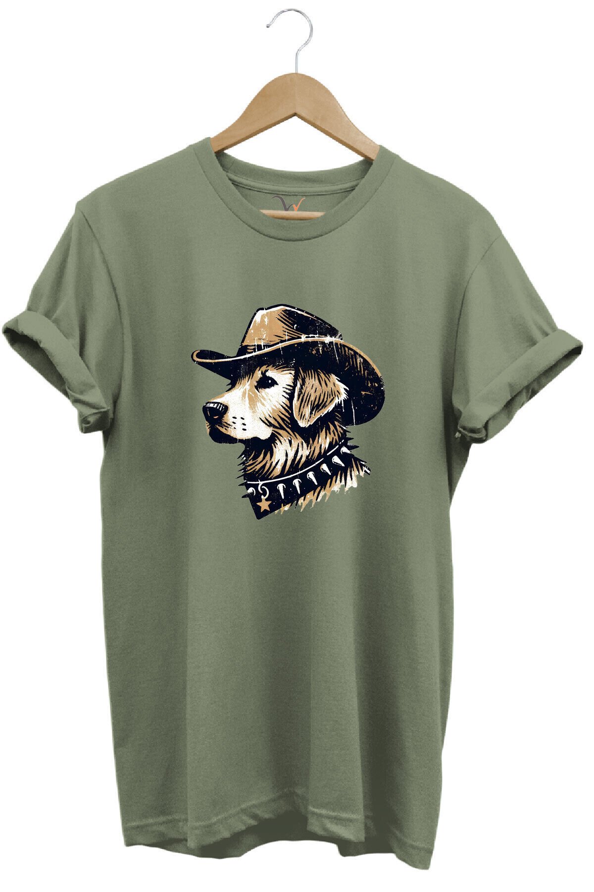 Avcılık Hunting Avcı Köpeği Golden Retriever Baskılı Vintage %100 Pamuk Unisex Regular Fit T-Shirt Haki - XL