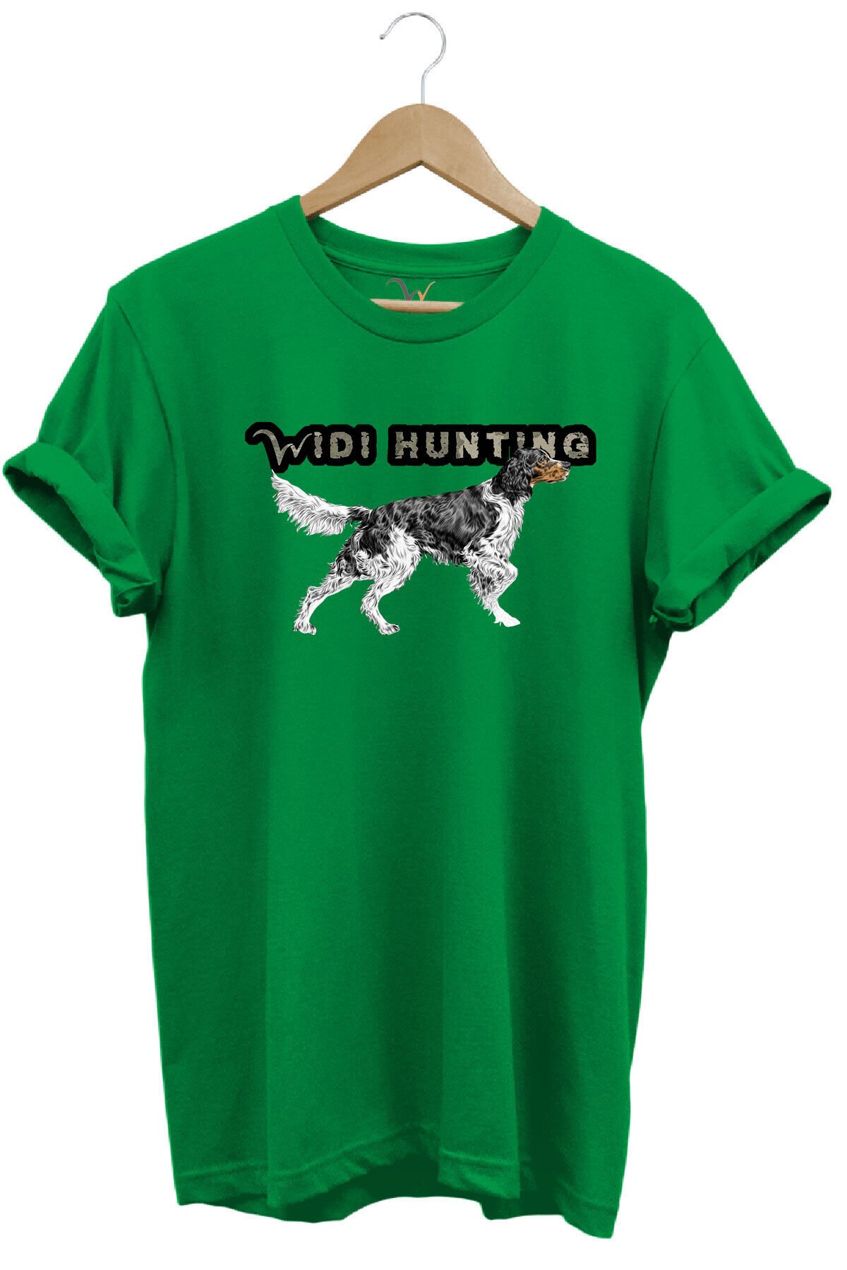 Widi Hunting Avcılık English Setter Av Köpeği Baskılı %100 Pamuk Regular Fit T-shirt Yeşil - M