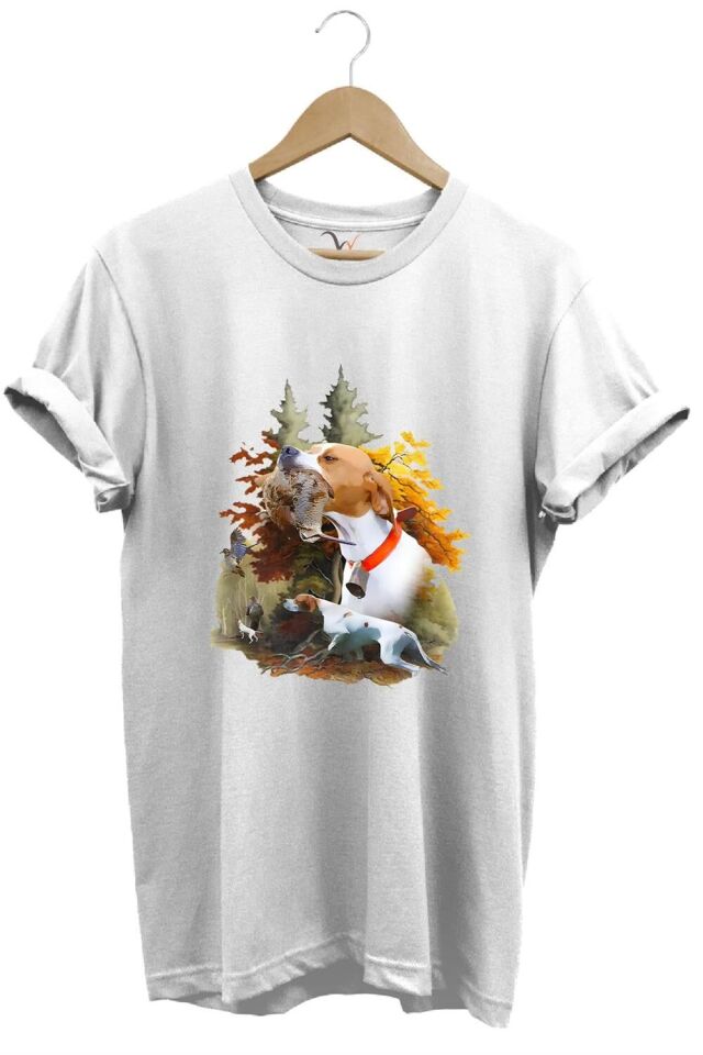 Hunting Avcılık Çulluk Ve English Pointer Av Köpeği Baskılı %100 Pamuk Regular Fit T-Shirt - Antrasit L
