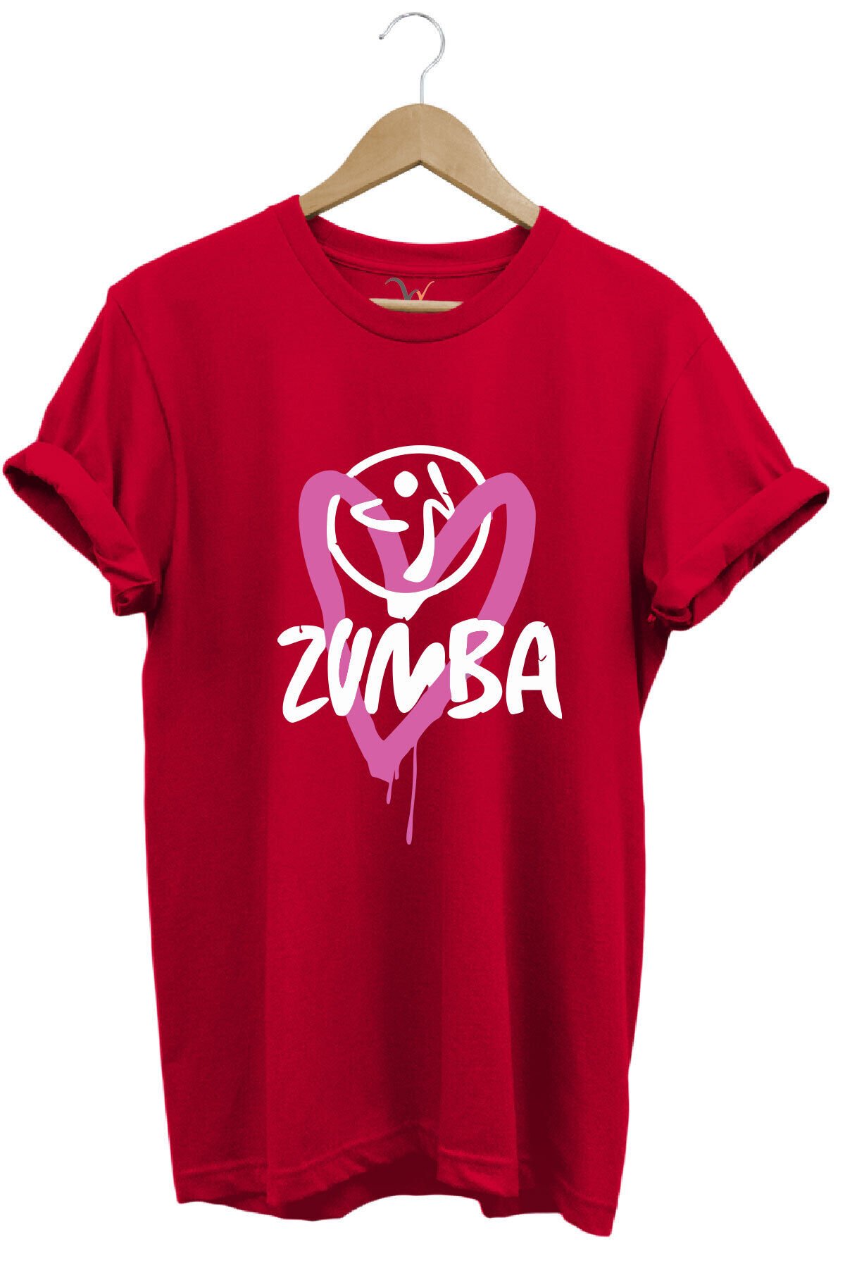 Zumba Fitness Kalp Baskılı %100 Pamuk Regular Fit Bisiklet Yaka T-shirt Kırmızı - 3XL