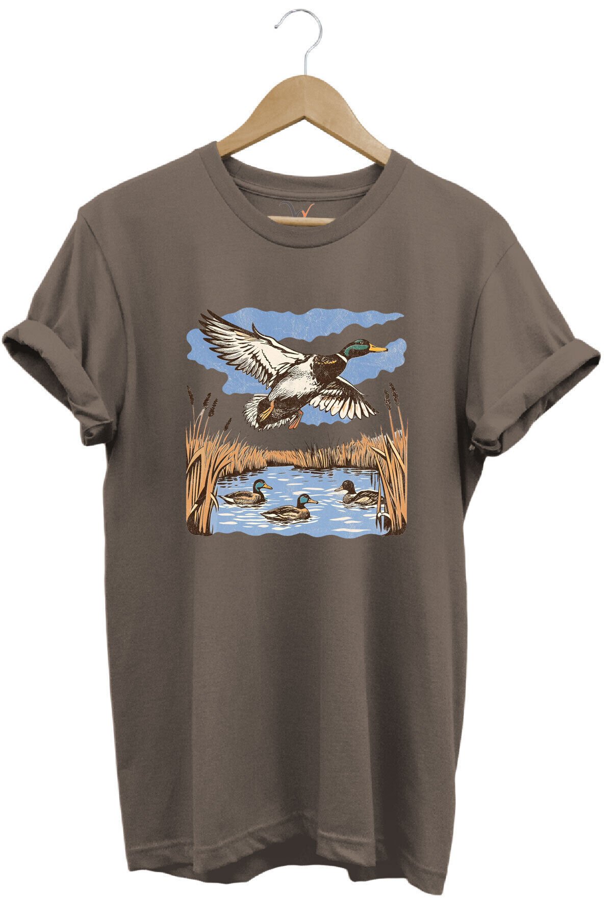 Hunting Avcılık Ördek Avı Sazlık Göl Baskılı %100 Pamuk Regular Fit Unisex T-Shirt Kahverengi - XL