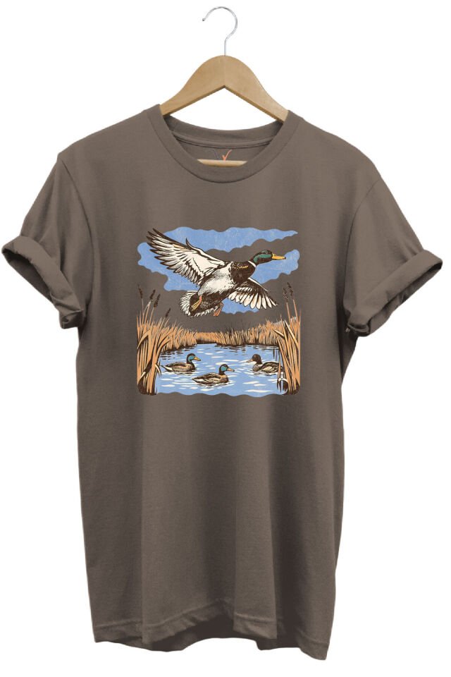 Hunting Avcılık Ördek Avı Sazlık Göl Baskılı %100 Pamuk Regular Fit Unisex T-Shirt Kahverengi - XL