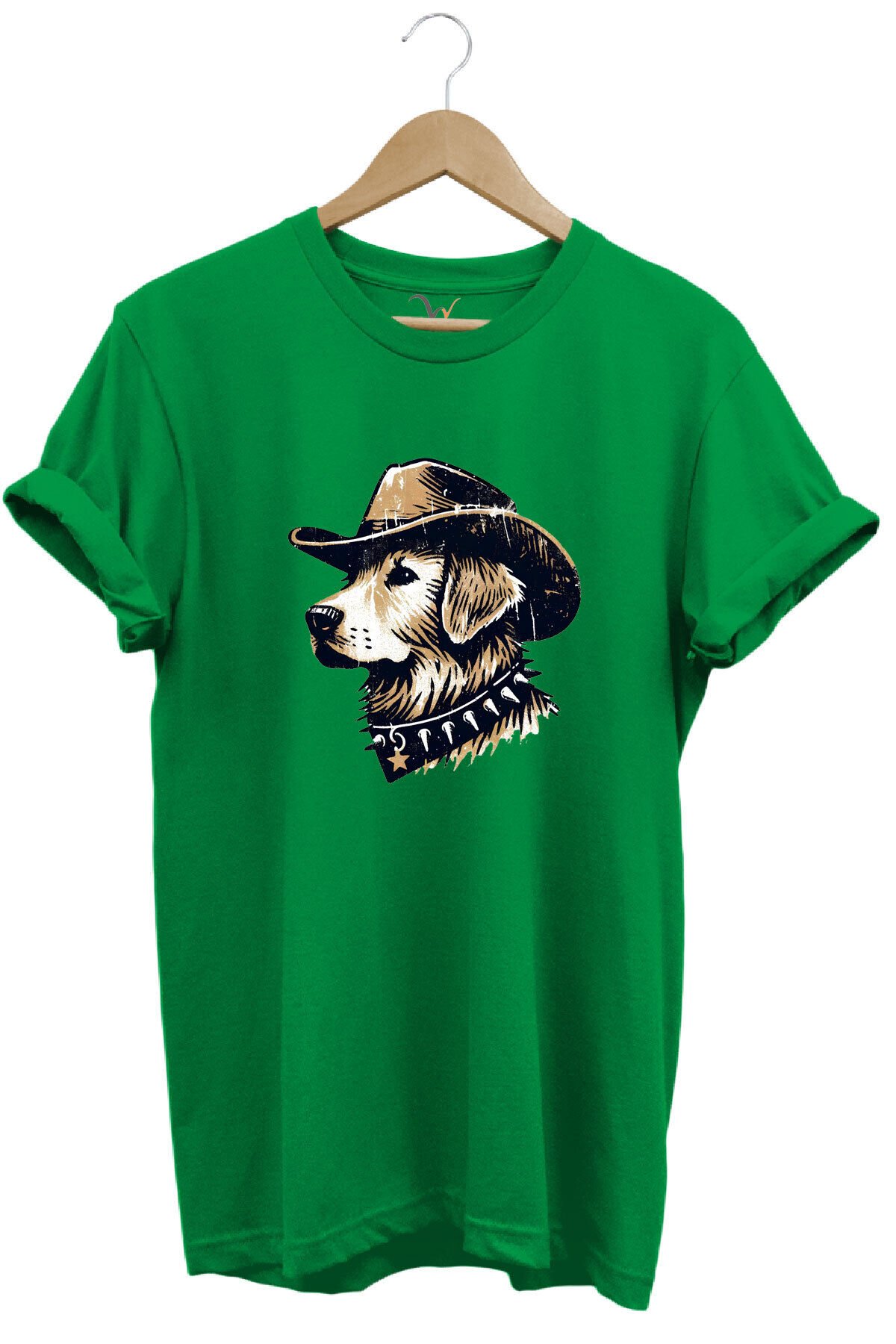 Avcılık Hunting Avcı Köpeği Golden Retriever Baskılı Vintage %100 Pamuk Unisex Regular Fit T-Shirt Yeşil - S