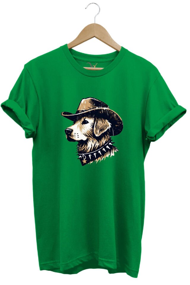 Avcılık Hunting Avcı Köpeği Golden Retriever Baskılı Vintage %100 Pamuk Unisex Regular Fit T-Shirt Yeşil - S