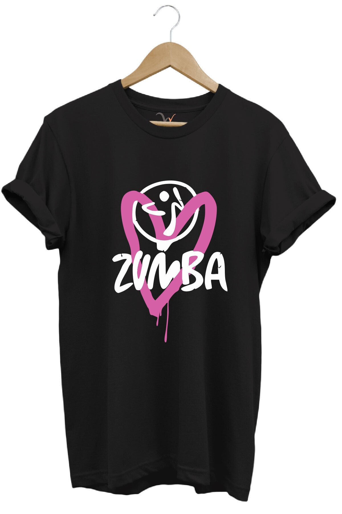 Zumba Fitness Kalp Baskılı %100 Pamuk Regular Fit Bisiklet Yaka T-shirt Siyah - 3XL