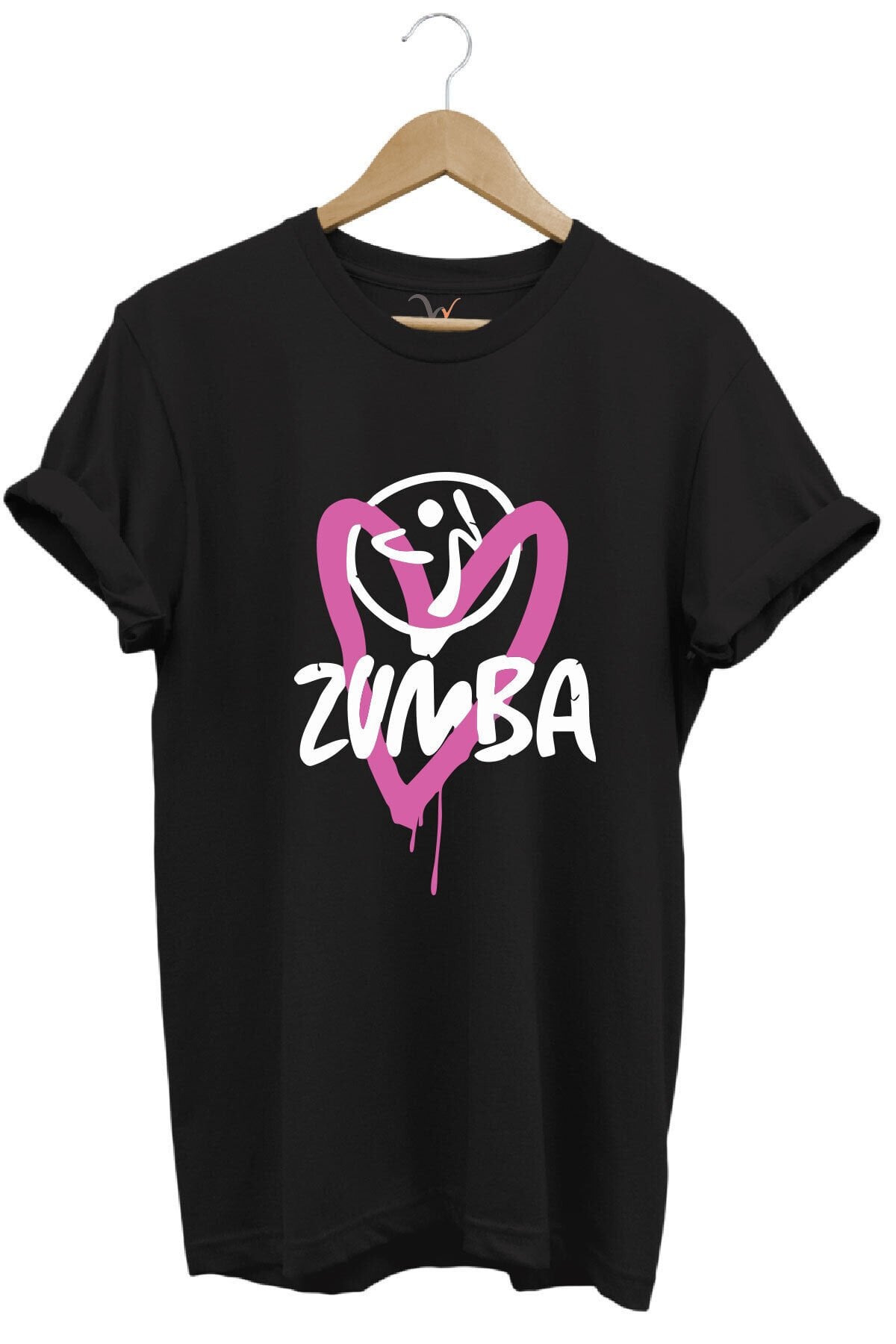 Zumba Fitness Kalp Baskılı %100 Pamuk Regular Fit Bisiklet Yaka T-shirt Siyah - XL