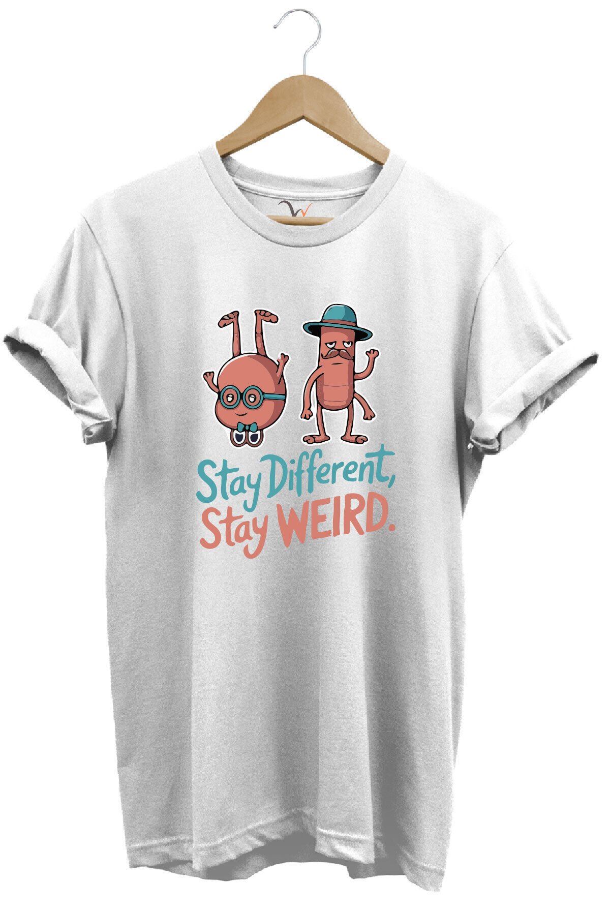 Stay Different Stay Weird Sevimli Şık Tasarım Baskılı %100 Pamuk Bisiklet Yaka Regular Fit T-Shirt Beyaz - L