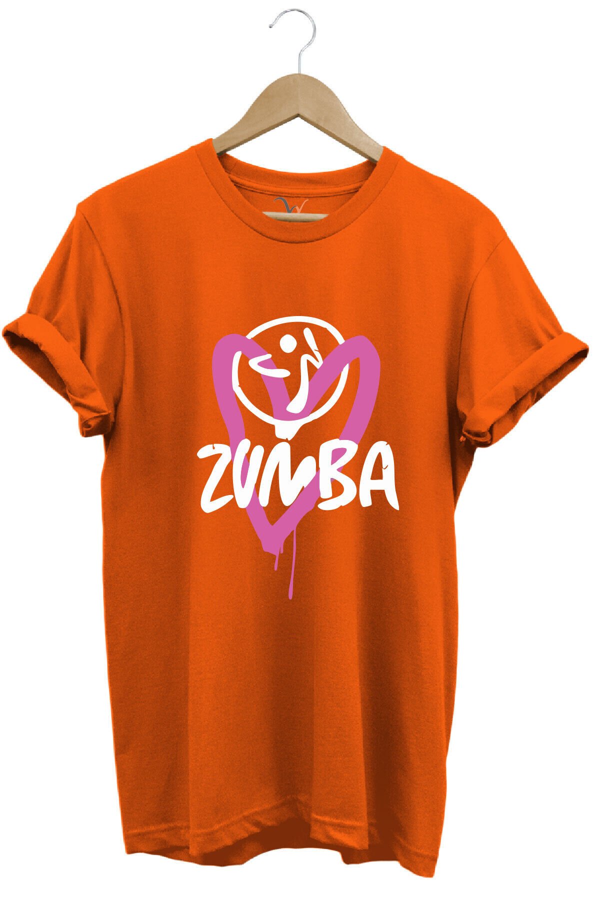 Zumba Fitness Kalp Baskılı %100 Pamuk Regular Fit Bisiklet Yaka T-shirt Turuncu - M