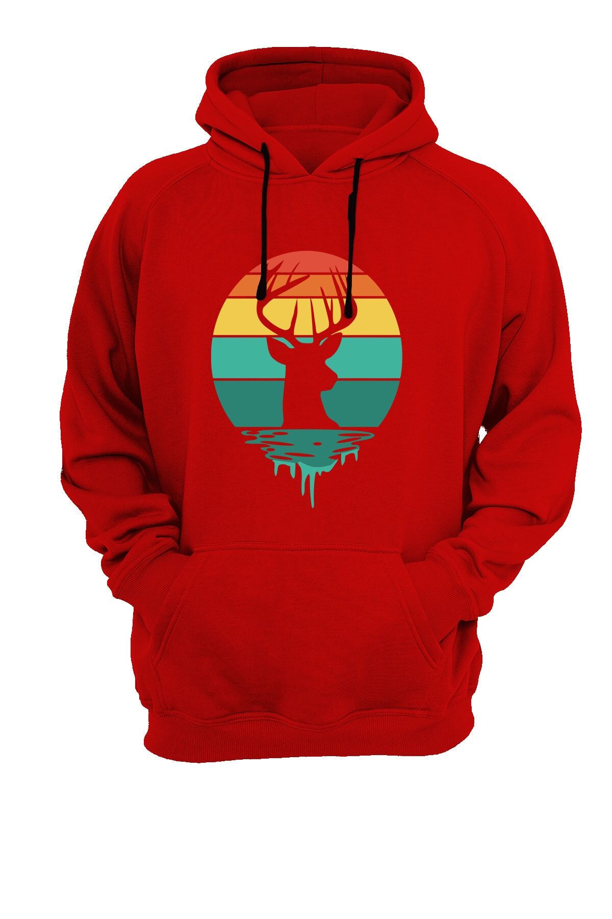 Geyik Baskılı Kırmızı Sweatshirt