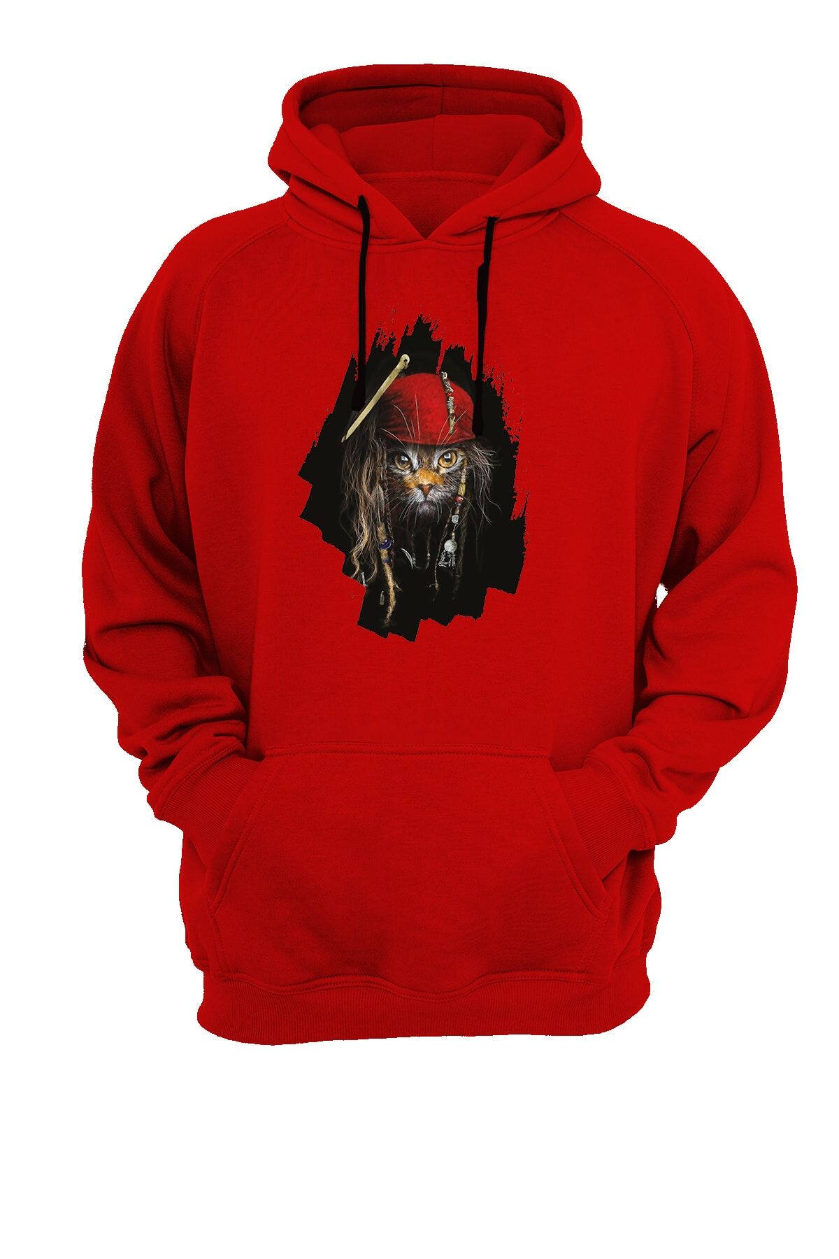 Kedi Baskılı Kırmızı Sweatshirt