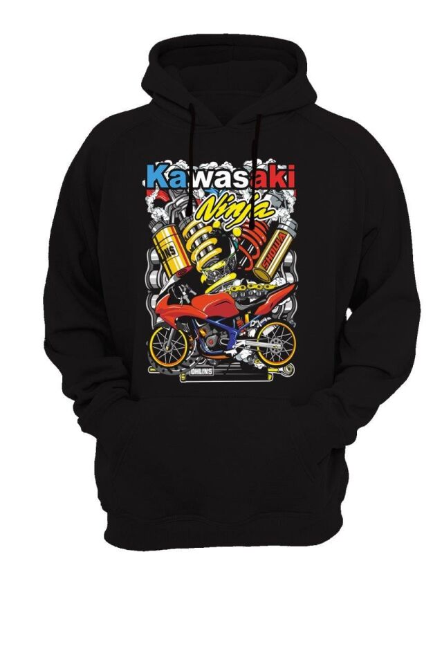 Widi Kawasaki Ninja Baskılı Sweatshirt Siyah