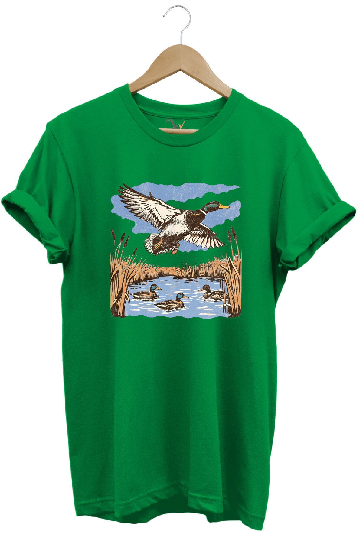 Hunting Avcılık Ördek Avı Sazlık Göl Baskılı %100 Pamuk Regular Fit Unisex T-Shirt Yeşil - 2XL