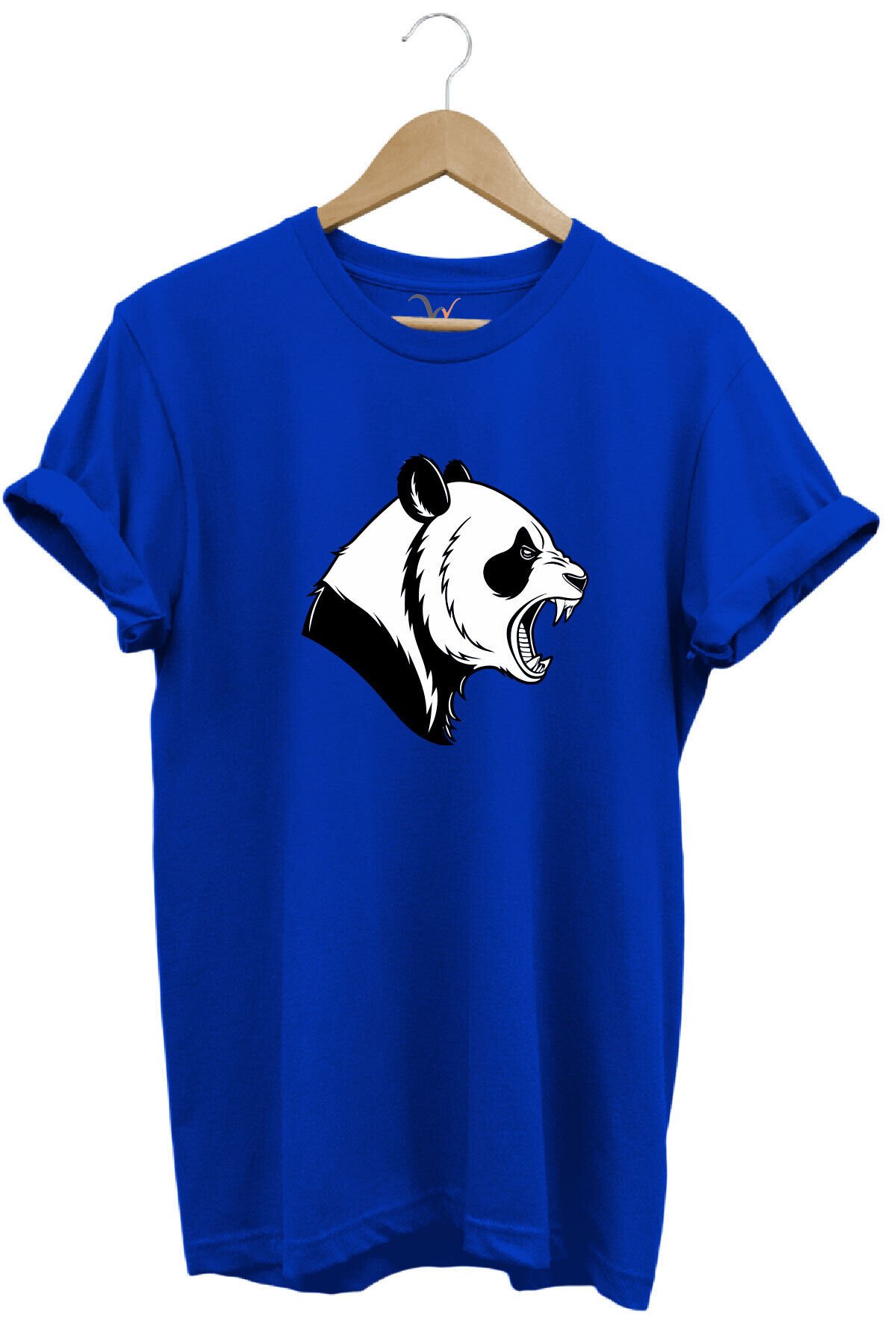 Kızgın Kükreyen Panda Baskılı %100 Pamuk Bisiklet Yaka Regular Fit Mavi T-shirt Mavi - S