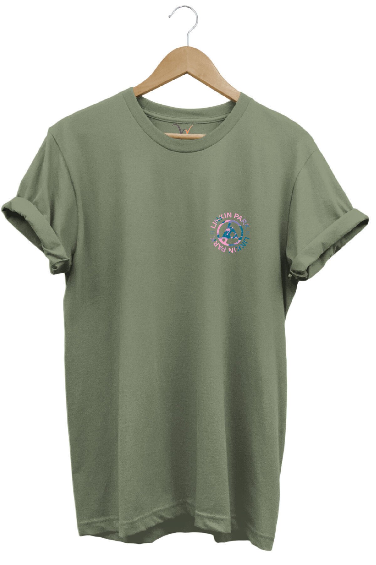 Linkin Park Müzik Grubu Rock Metal Göğüs Baskılı %100 Pamuk Basic Regular Fit Bisiklet Yaka T-shirt Haki - L