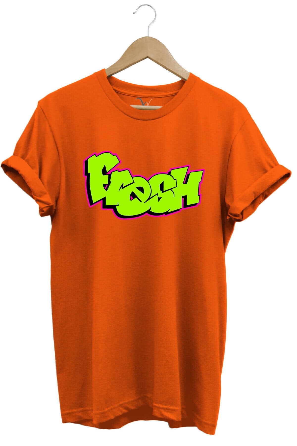 Fresh Graffiti Neon Yazı Baskılı %100 Pamuk Unisex Regular Fit T-Shirt Turuncu - 3XL