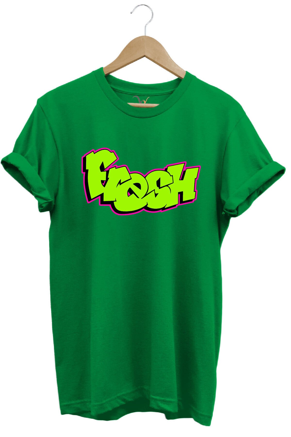 Fresh Graffiti Neon Yazı Baskılı %100 Pamuk Unisex Regular Fit T-Shirt Yeşil - XL