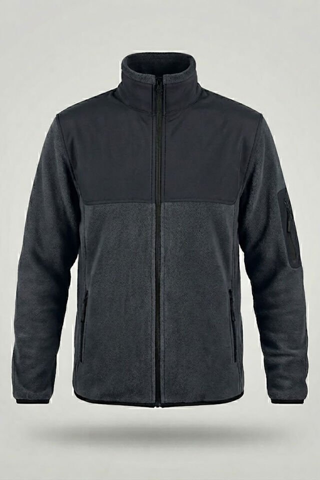 Dik Yaka Garnili Antrasit Softshell Polar Ceket Antrasit - XL