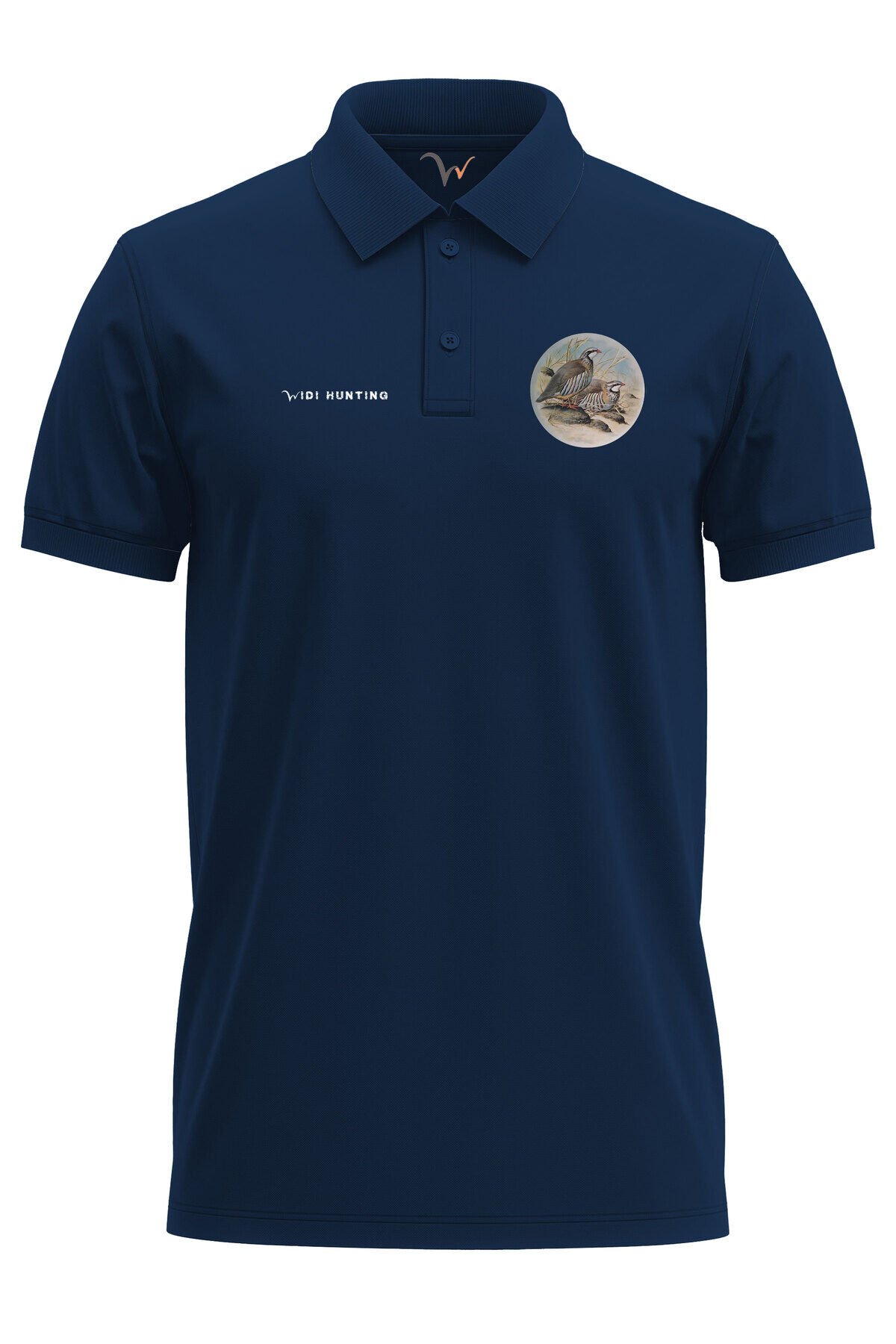 Avcılık Widi Hunting Keklik Kuşu Baskılı %100 Pamuk Regular Fit Polo Lacivert T-shirt Lacivert - 3XL