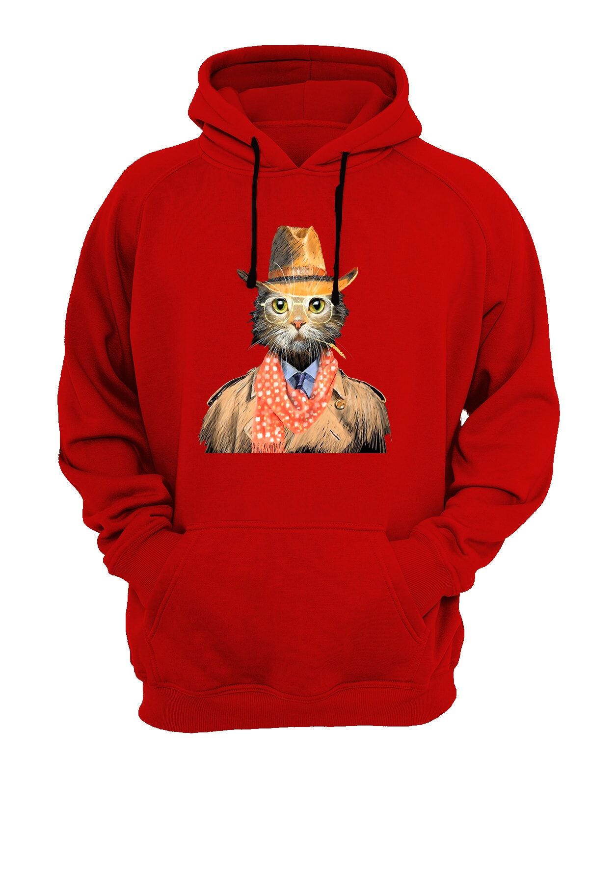 Kedi Baskılı Kırmızı Sweatshirt