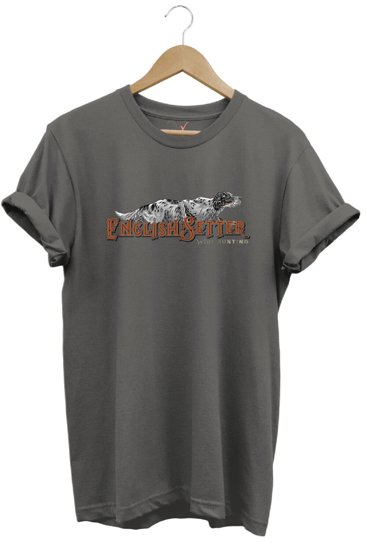 English Setter Av Köpeği Tasarımlı %100 Pamuk Unisex Regular Fit T-Shirt Gri - 2XL
