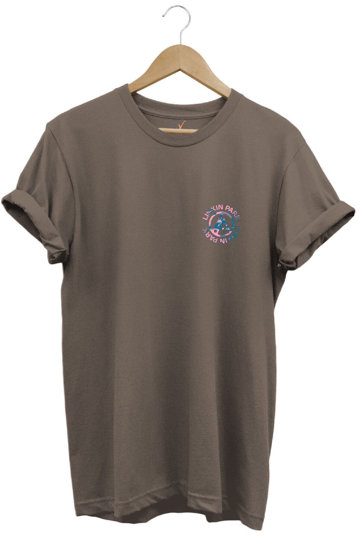 Linkin Park Müzik Grubu Rock Metal Göğüs Baskılı %100 Pamuk Basic Regular Fit Bisiklet Yaka T-shirt Kahverengi - XL