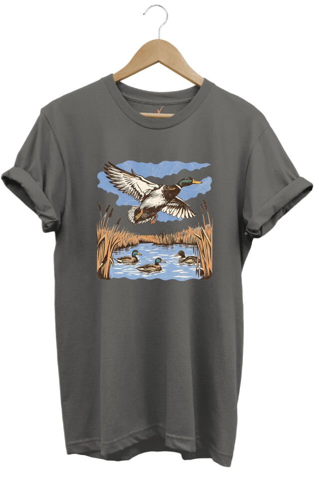 Hunting Avcılık Ördek Avı Sazlık Göl Baskılı %100 Pamuk Regular Fit Unisex T-Shirt Gri - 2XL