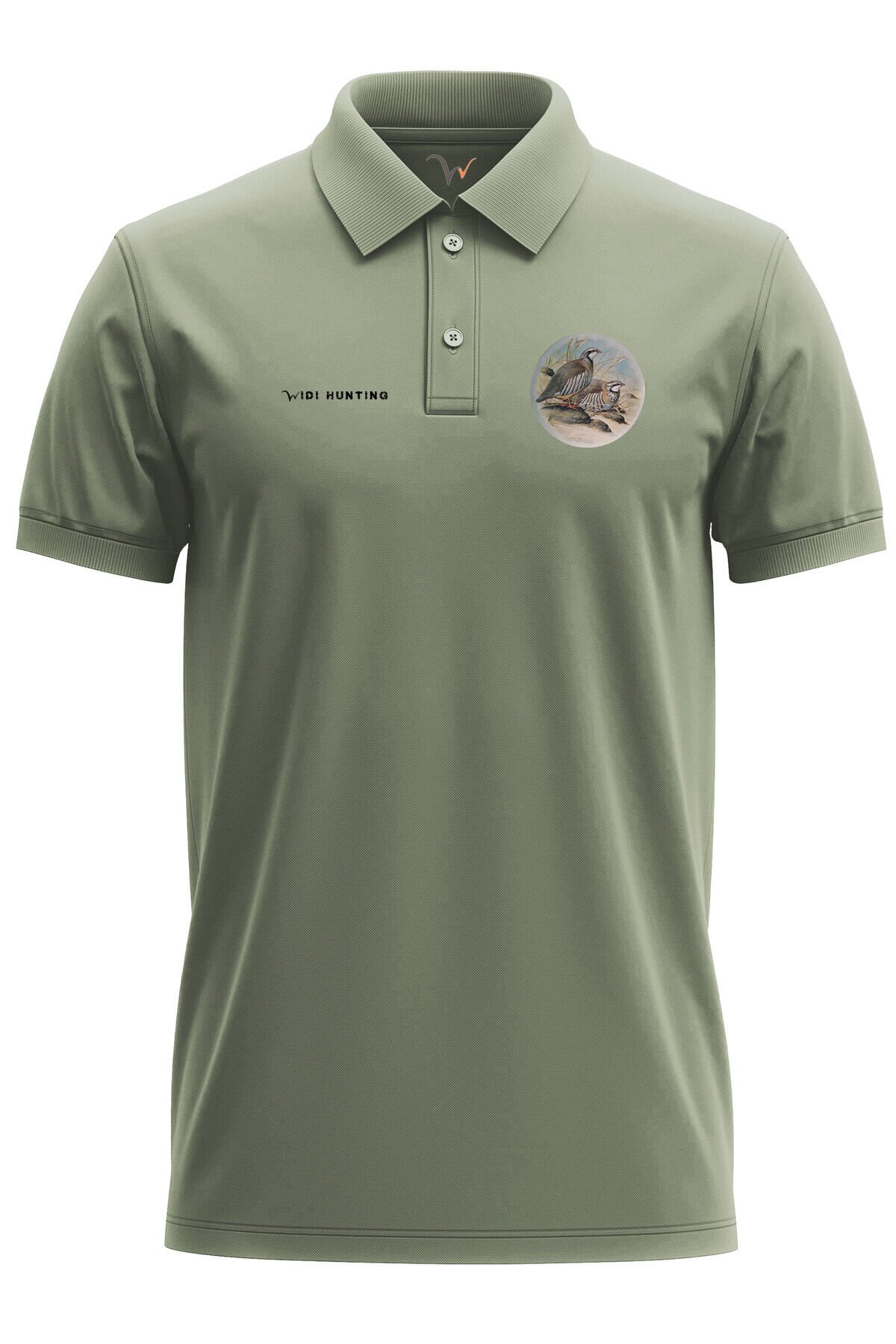Avcılık Widi Hunting Keklik Kuşu Baskılı %100 Pamuk Regular Fit Polo Lacivert T-shirt Haki - 3XL