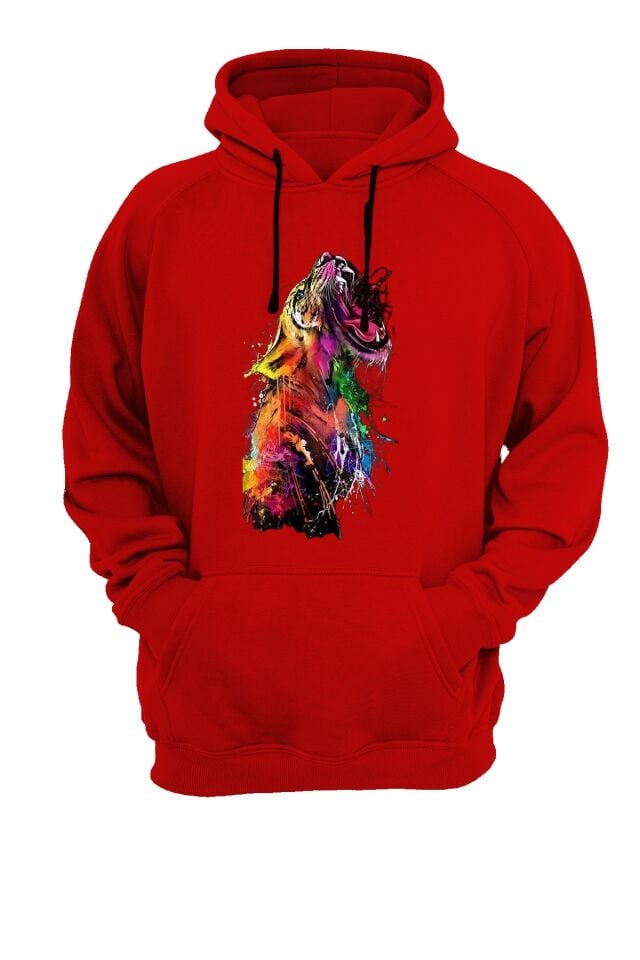 Kaplan Baskılı Kırmızı Sweatshirt