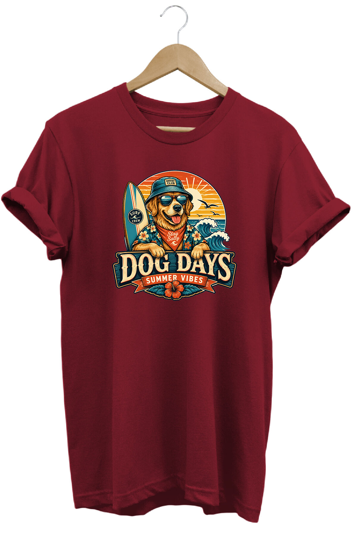 Dog Days Summer Vibes Unisex Köpek Baskılı Yaz Temalı Regular Kalıp Bisiklet Yaka T-Shirt