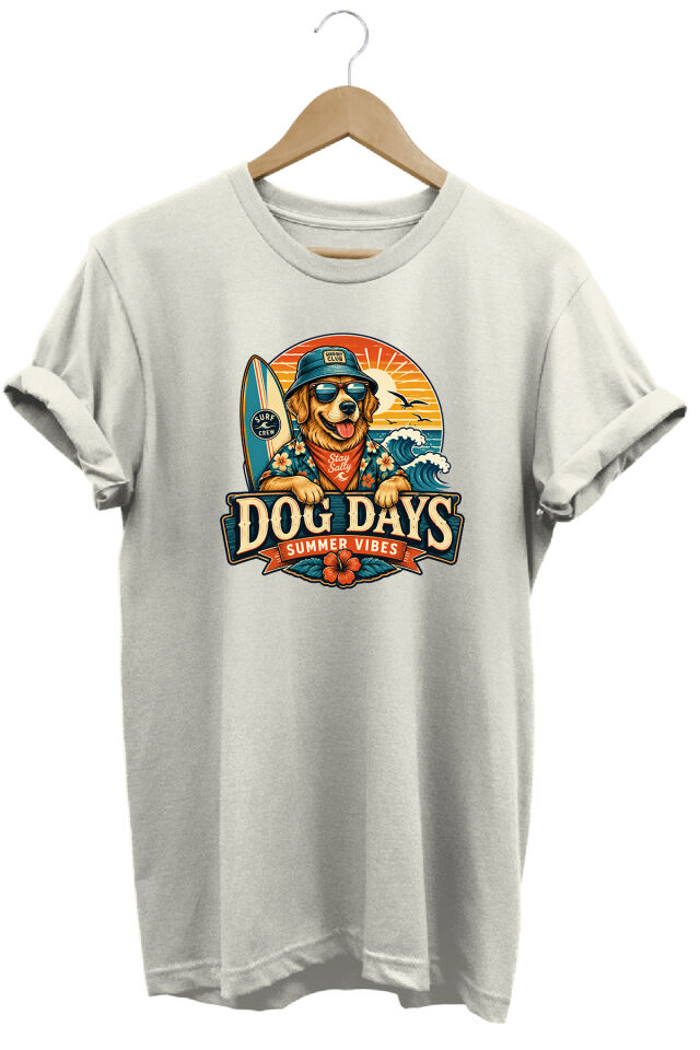 Dog Days Summer Vibes Unisex Köpek Baskılı Yaz Temalı Regular Kalıp Bisiklet Yaka T-Shirt