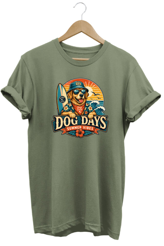 Dog Days Summer Vibes Unisex Köpek Baskılı Yaz Temalı Regular Kalıp Bisiklet Yaka T-Shirt