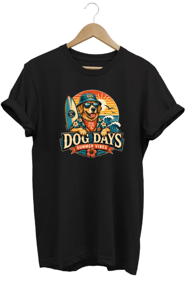 Dog Days Summer Vibes Unisex Köpek Baskılı Yaz Temalı Regular Kalıp Bisiklet Yaka T-Shirt