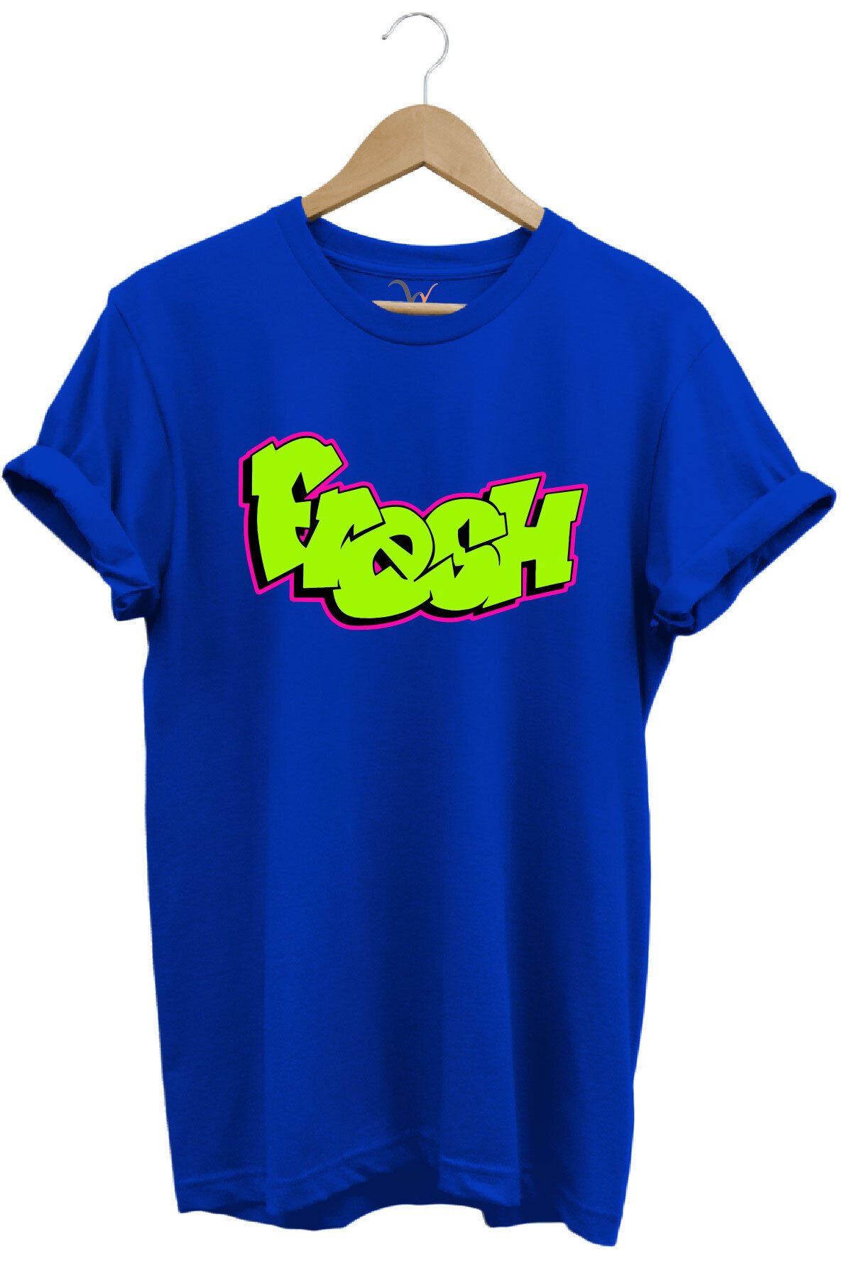 Fresh Graffiti Neon Yazı Baskılı %100 Pamuk Unisex Regular Fit T-Shirt Mavi - S