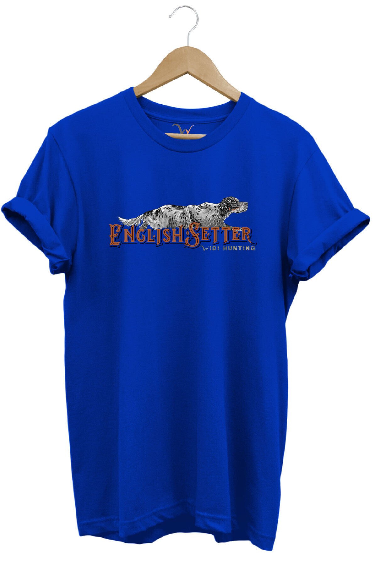English Setter Av Köpeği Tasarımlı %100 Pamuk Unisex Regular Fit T-Shirt Mavi - XL