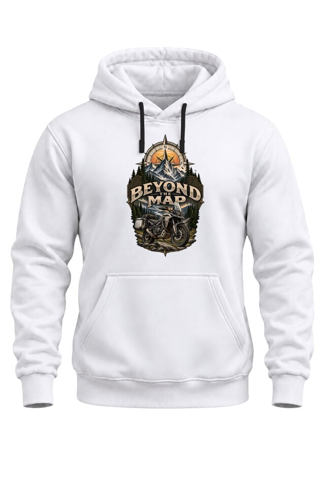 Beyond The Map Motosiklet Baskılı Unisex Regular Kalıp 3 İplik Kalın Kapüşonlu Sweatshirt