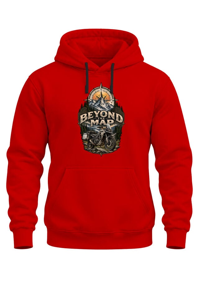 Beyond The Map Motosiklet Baskılı Unisex Regular Kalıp 3 İplik Kalın Kapüşonlu Sweatshirt