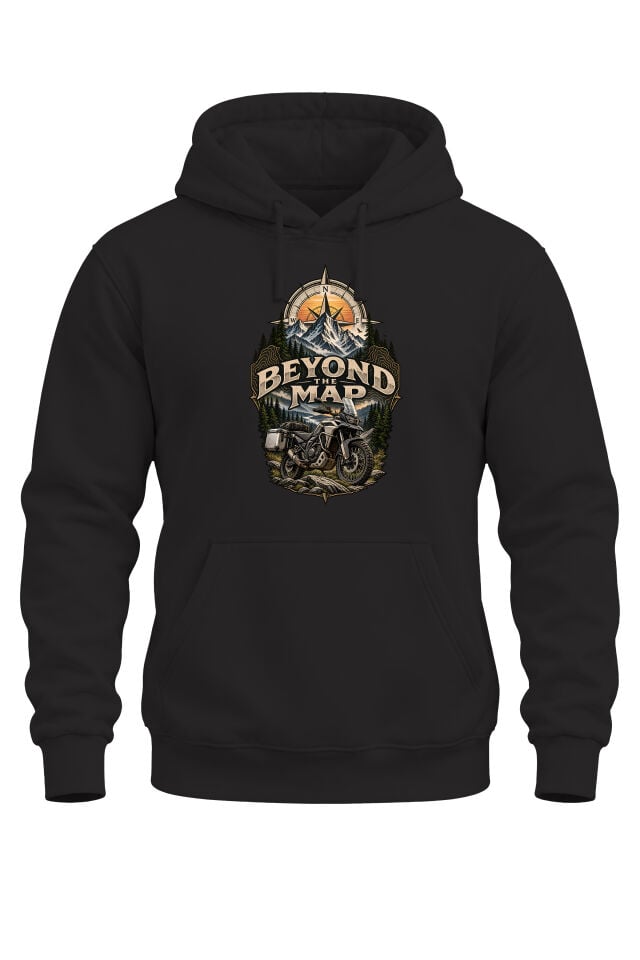 Beyond The Map Motosiklet Baskılı Unisex Regular Kalıp 3 İplik Kalın Kapüşonlu Sweatshirt