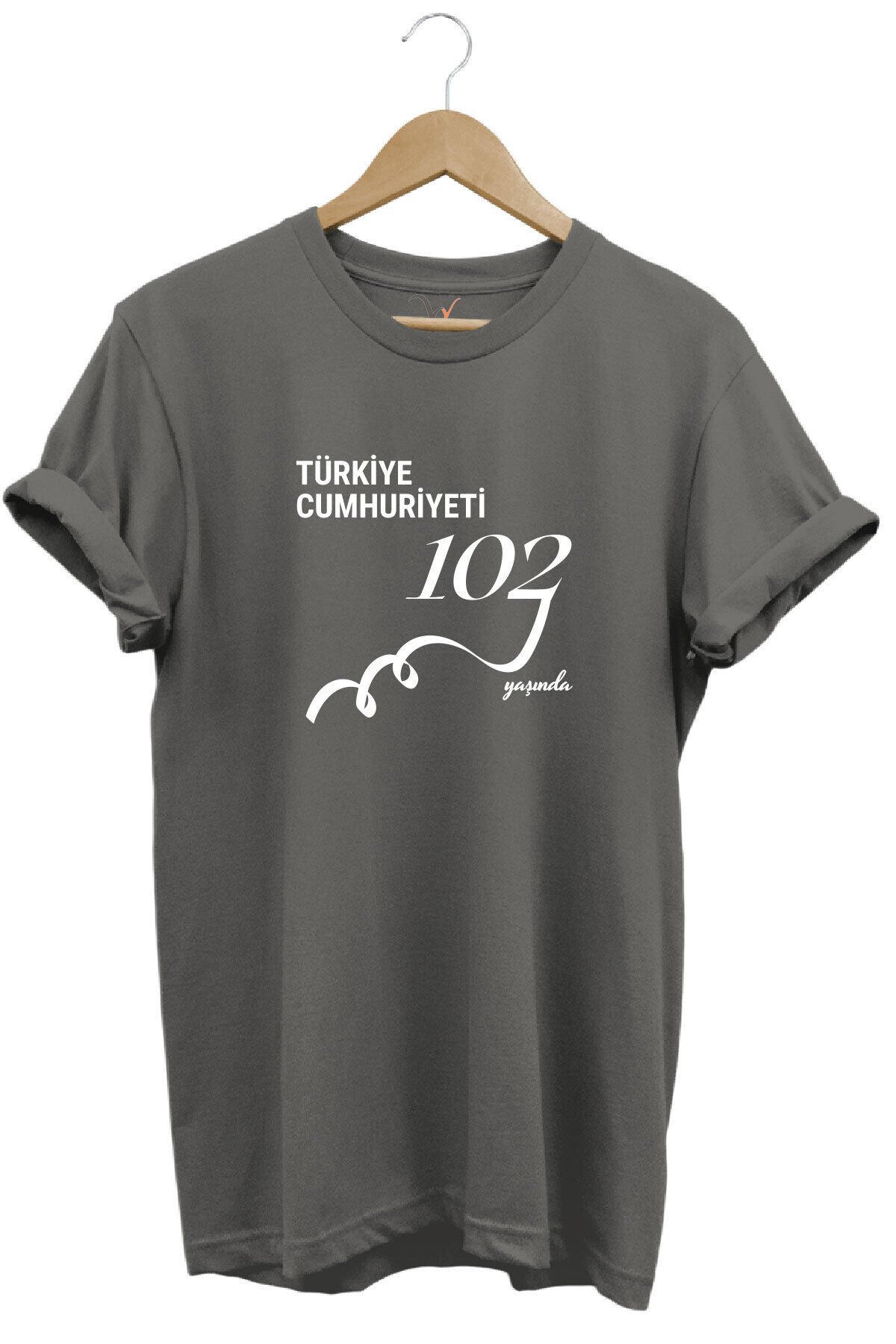 29 Ekim 102. Yıl Tasarım Baskılı %100 Pamuk Regular Fit Bisiklet Yaka Unisex T-Shirt Gri - L