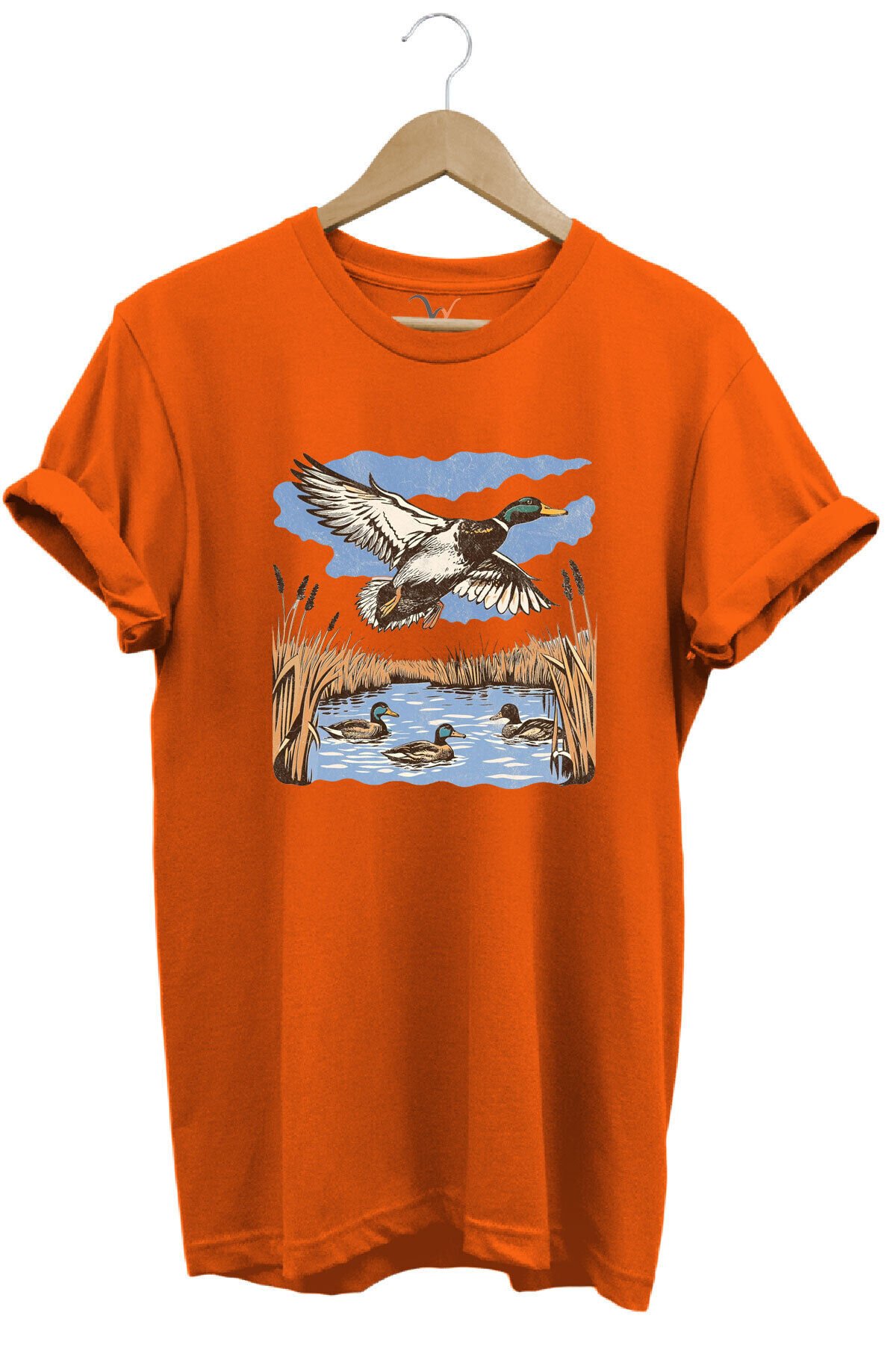 Hunting Avcılık Ördek Avı Sazlık Göl Baskılı %100 Pamuk Regular Fit Unisex T-Shirt Turuncu - M